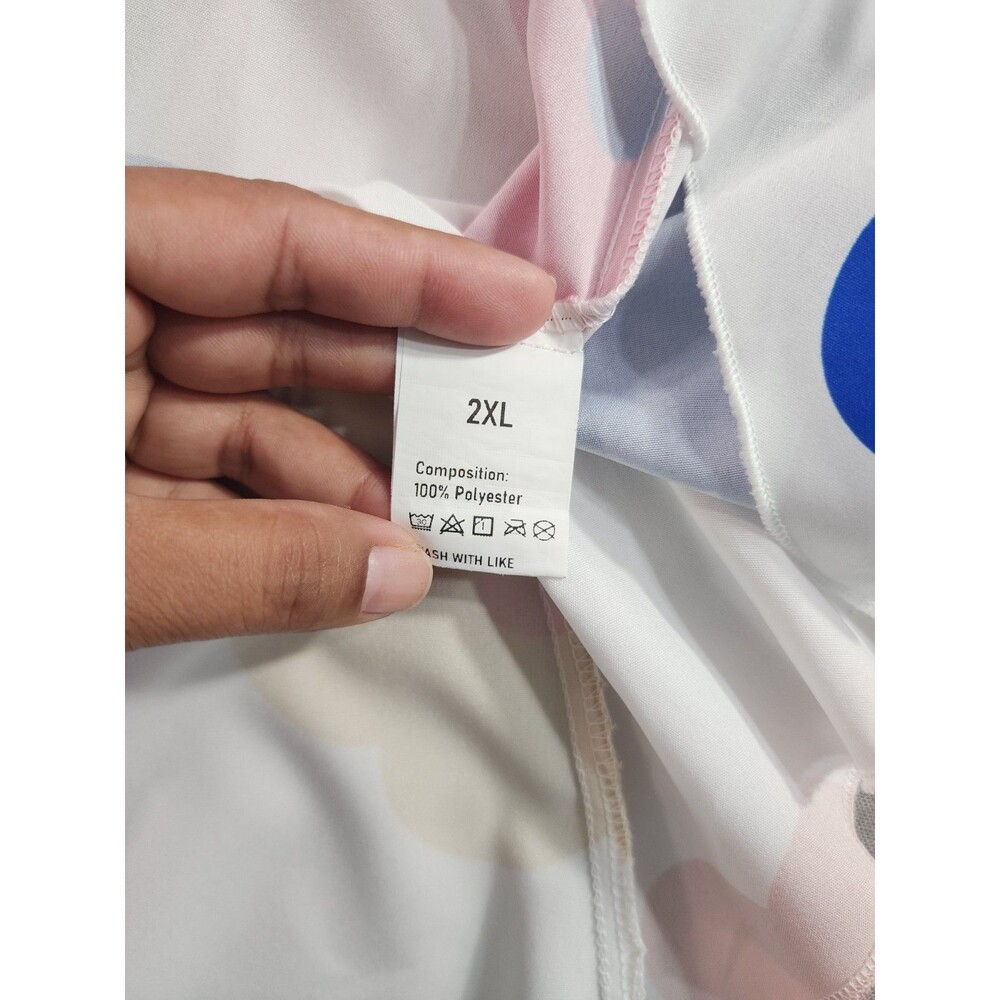 Women's White Colorful Floral Print High-Low Shirt Dress Long Sleeve Collared 2x - Picture 6 of 7